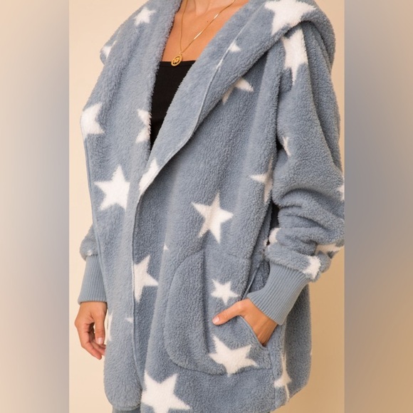 Hem & Thread Dusty Blue Teddy Jacket with Star ✨ Print - Picture 2 of 3